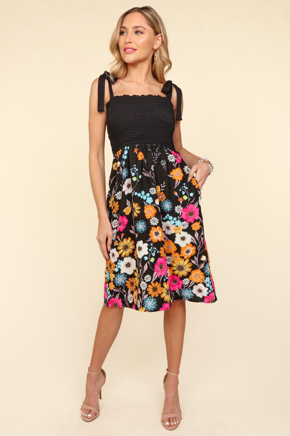 Haptics Smocked Cami Floral Dress-3
