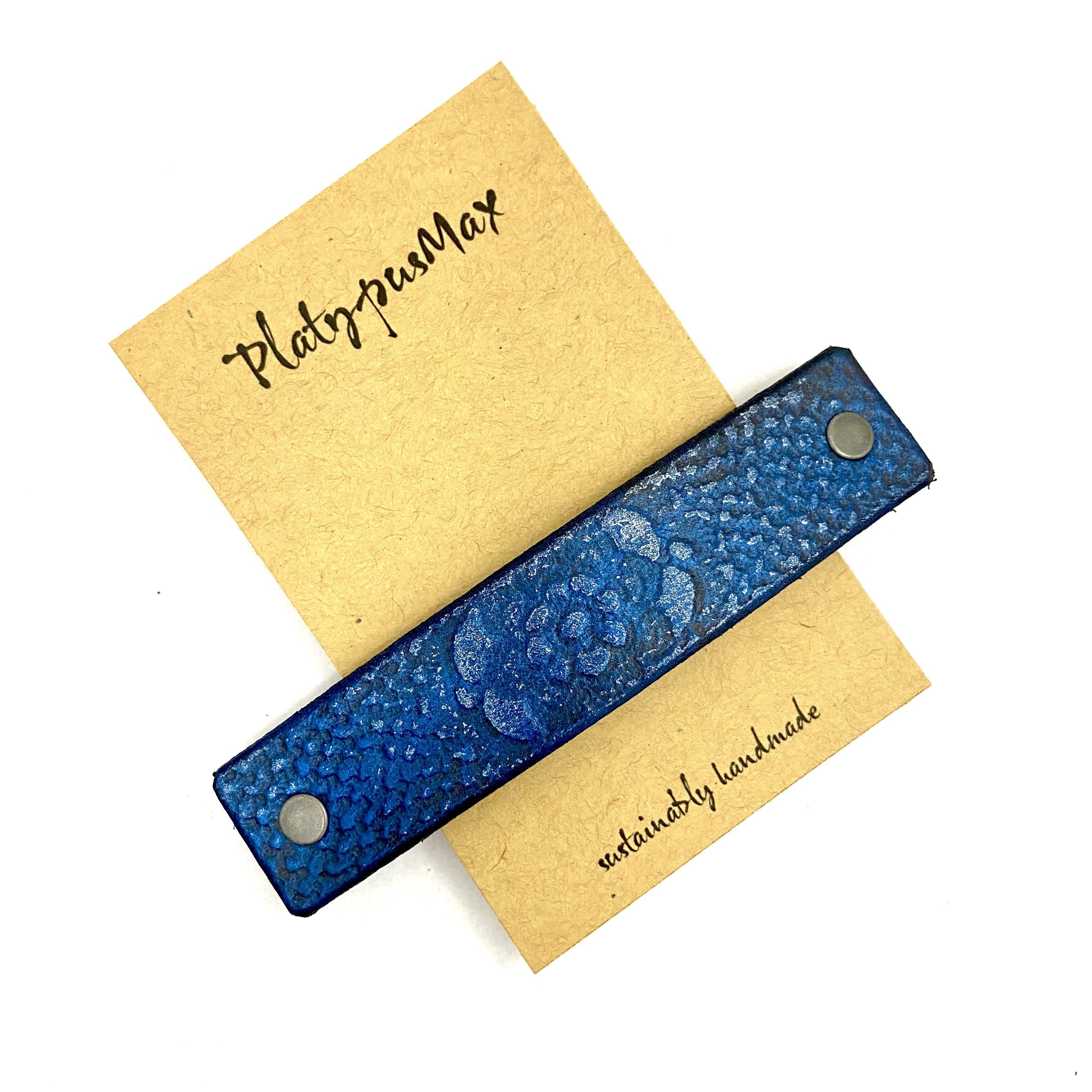 Brilliant Blue Lace Flower Leather Hair Barrette-2