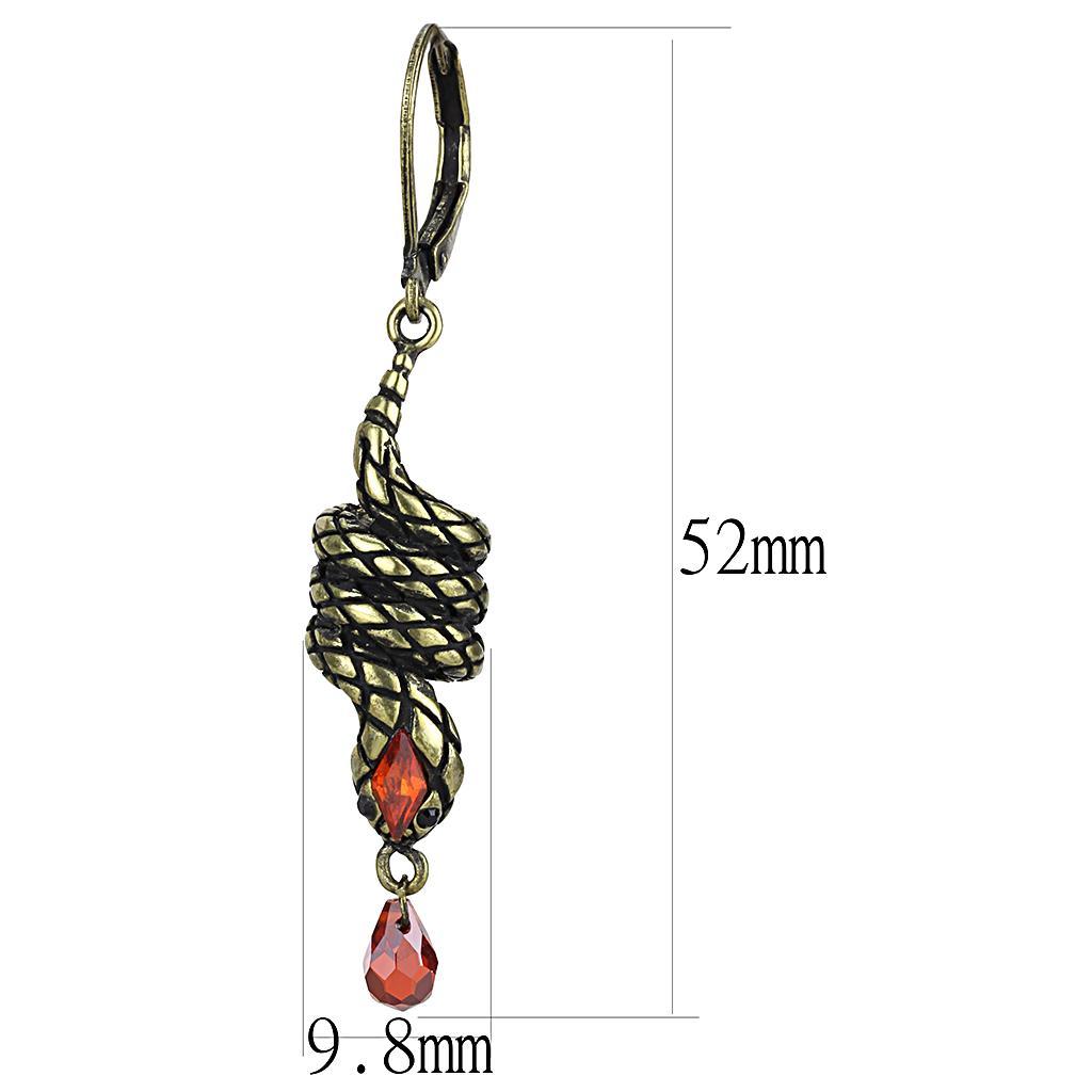 LO4205 - Antique Copper Brass Earrings with AAA Grade CZ in Garnet-1