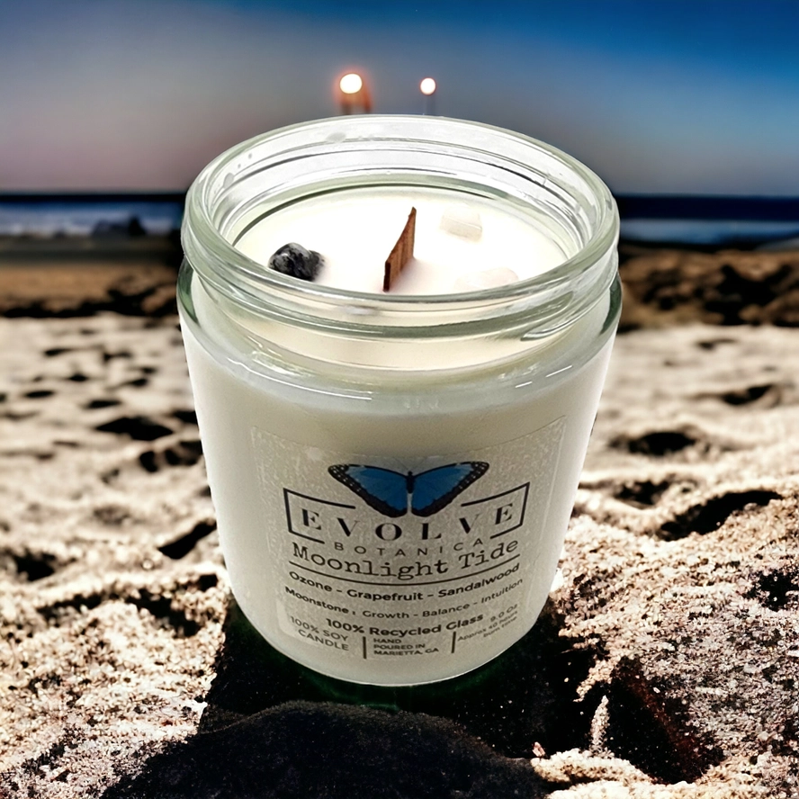 Wood Wick Crystal Soy Candle - Moonlight Tide (Moonstone)-0
