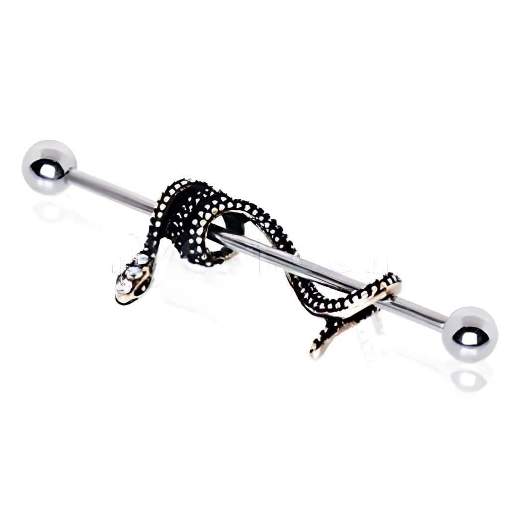 316L Stainless Steel Antique Gold Plated Snake Industrial Barbell - HartCentered