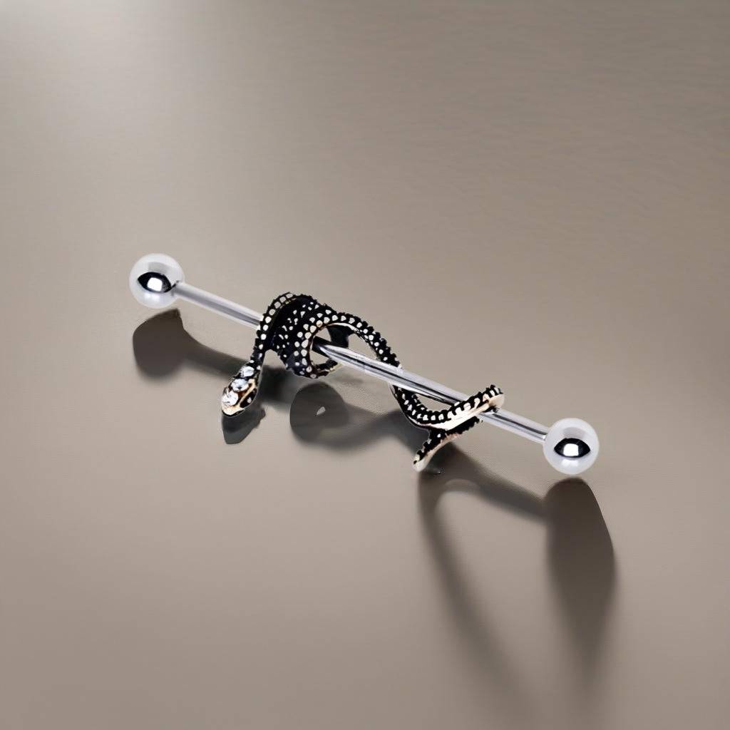 316L Stainless Steel Antique Gold Plated Snake Industrial Barbell - HartCentered