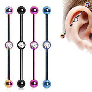 PVD Plated Industrial Barbell with Gem Ball in the Center - HartCentered