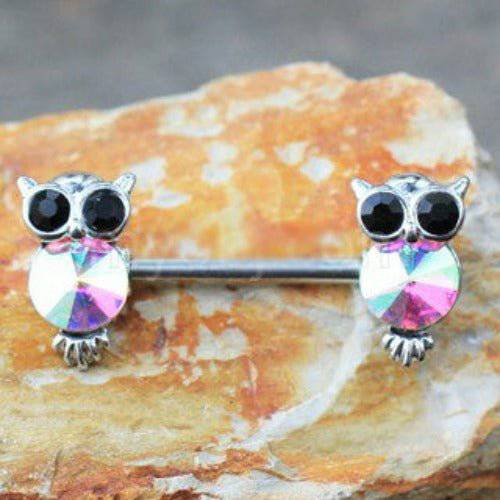 316L Stainless Steel Aurora Owl Nipple Bar - HartCentered