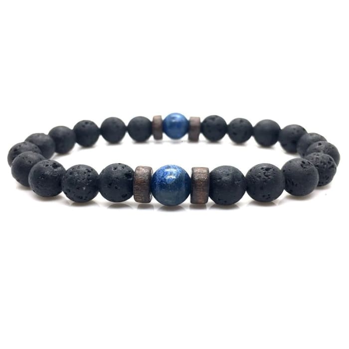 Wood, Blue Crystal & Black Lava Stone | Essential Oil Bracelet - HartCentered