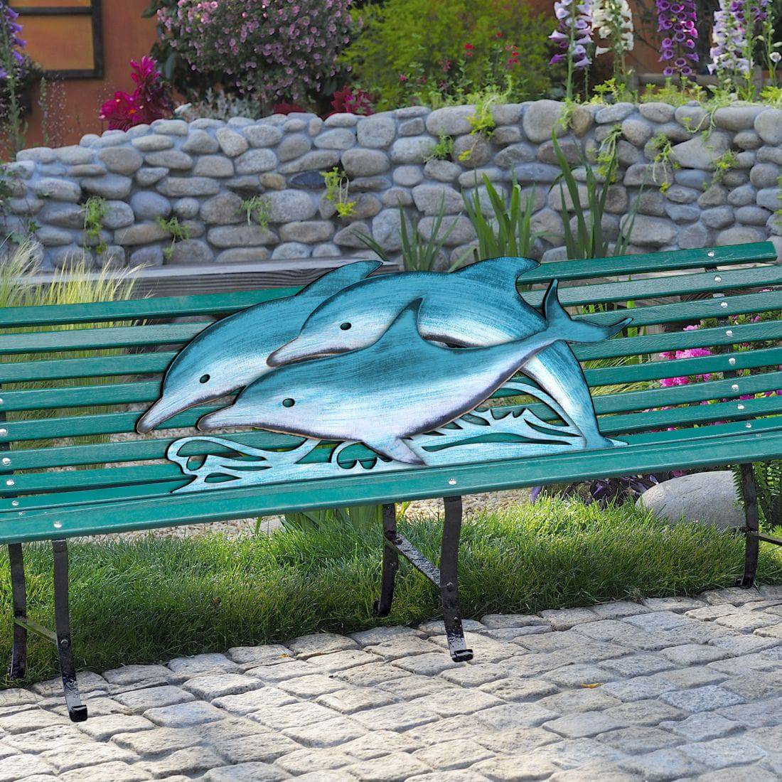 Dolphins Coastal Rustic Bench Wooden Décor| G. DeBrekht | Coastal Sea-Life Décor - HartCentered