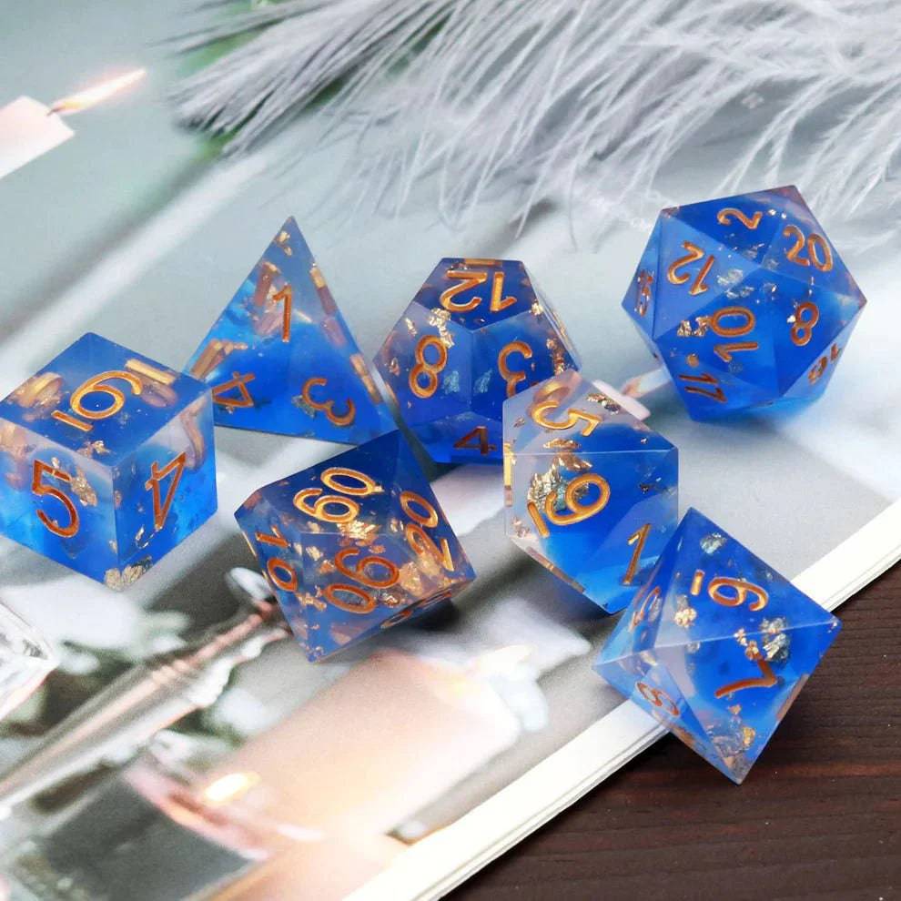 Sharp Edge: Blue Clear Gold Foil Dice Set - HartCentered