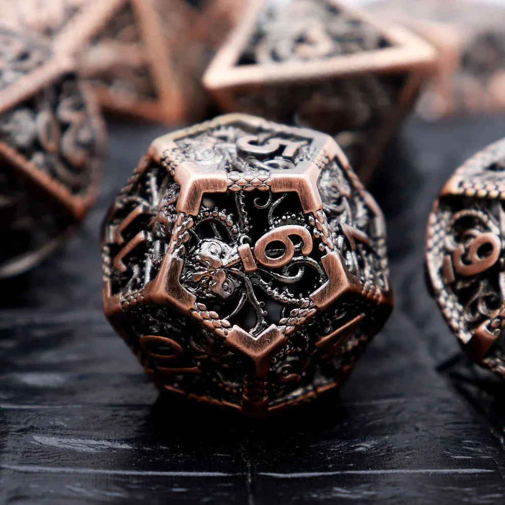 Kraken: Hollow Metal Dice Set - Copper Black Numbers - HartCentered
