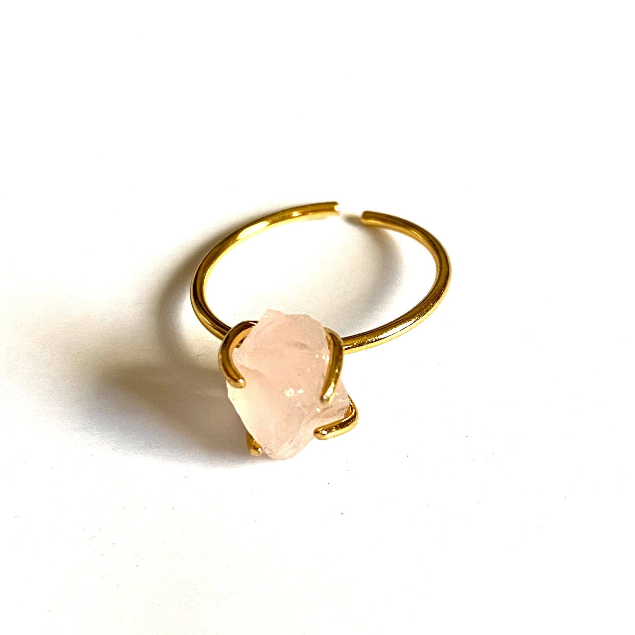 Rose Quartz Stacking Ring | Sterling Silver & Raw Crystal | Adjustable Size 7