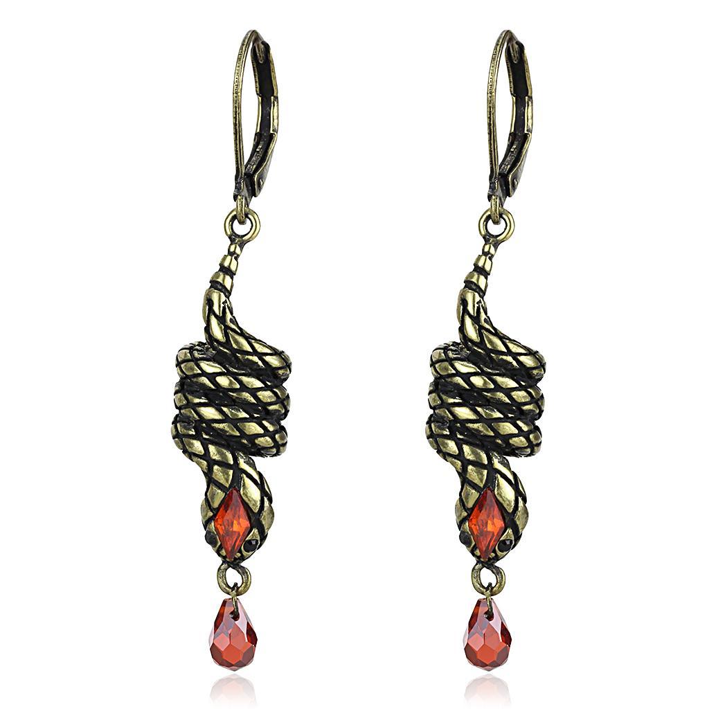 LO4205 - Antique Copper Brass Earrings with AAA Grade CZ in Garnet-0