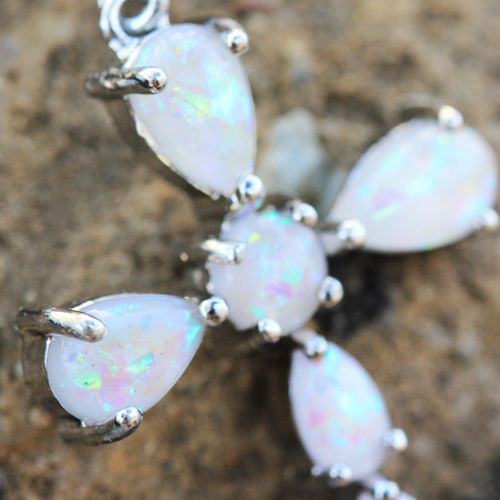 316L Stainless Steel White Synthetic Opal Cross Top Down Navel Ring-2