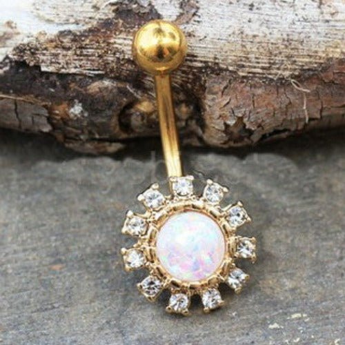 Gold Plated Dazzling Sun with Synthetic Opal Navel Ring-0