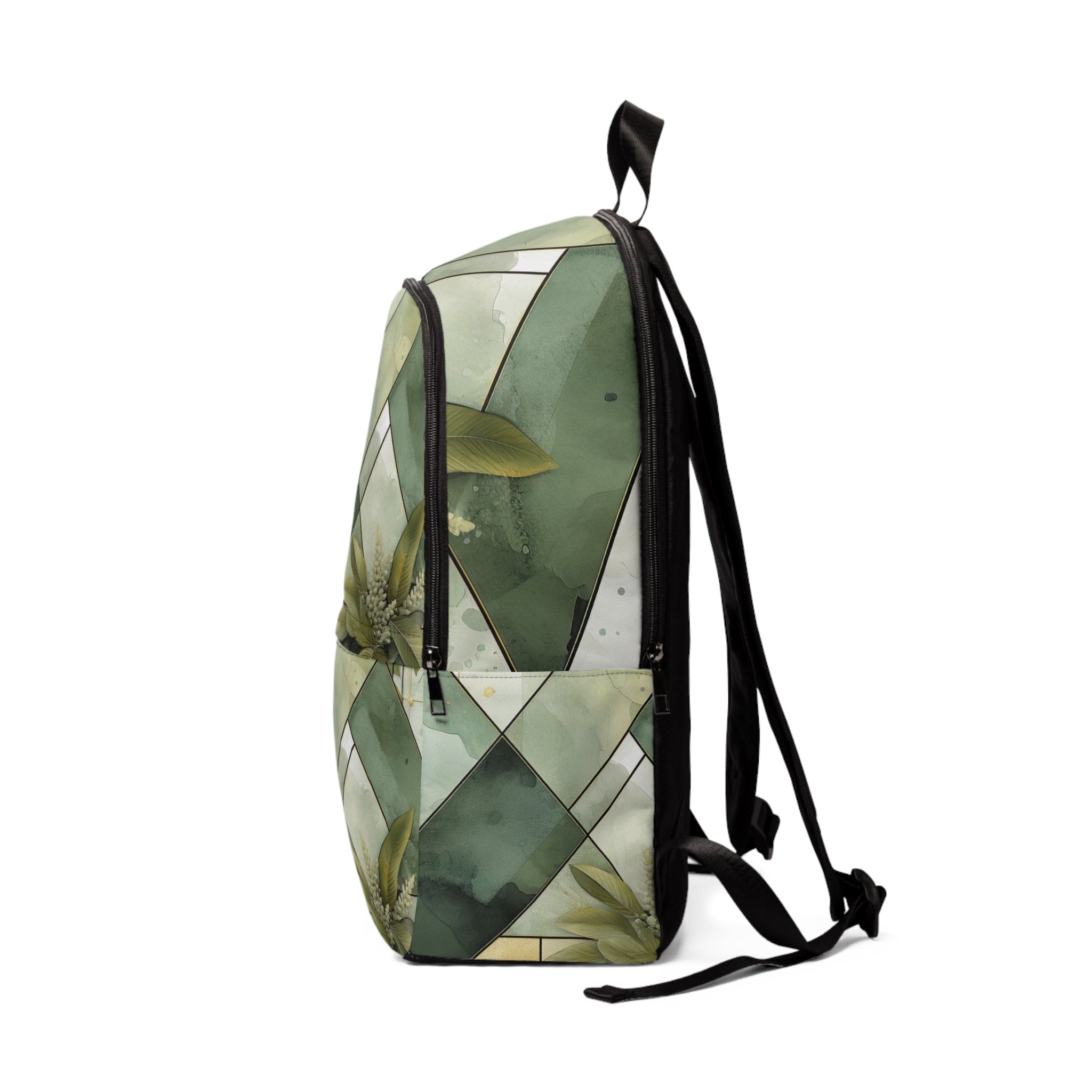 Olive Green Waterproof Backpack | Mint Leaf Geometric Print - HartCentered