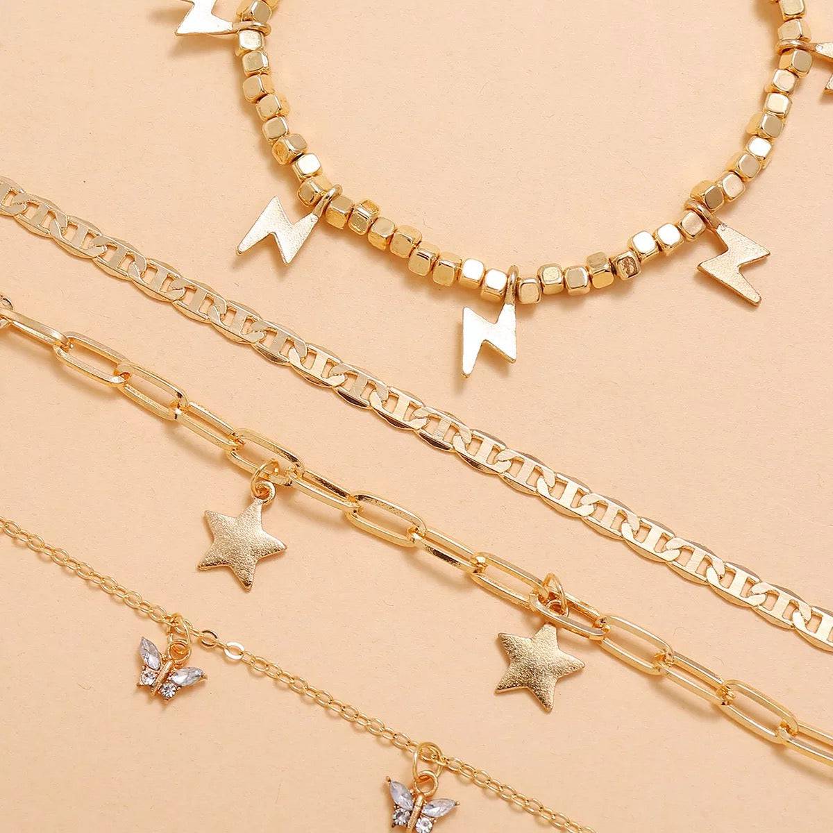 Trendy Anklet 4 pc Set | Gold-Plated Copper Ankle Bracelets
