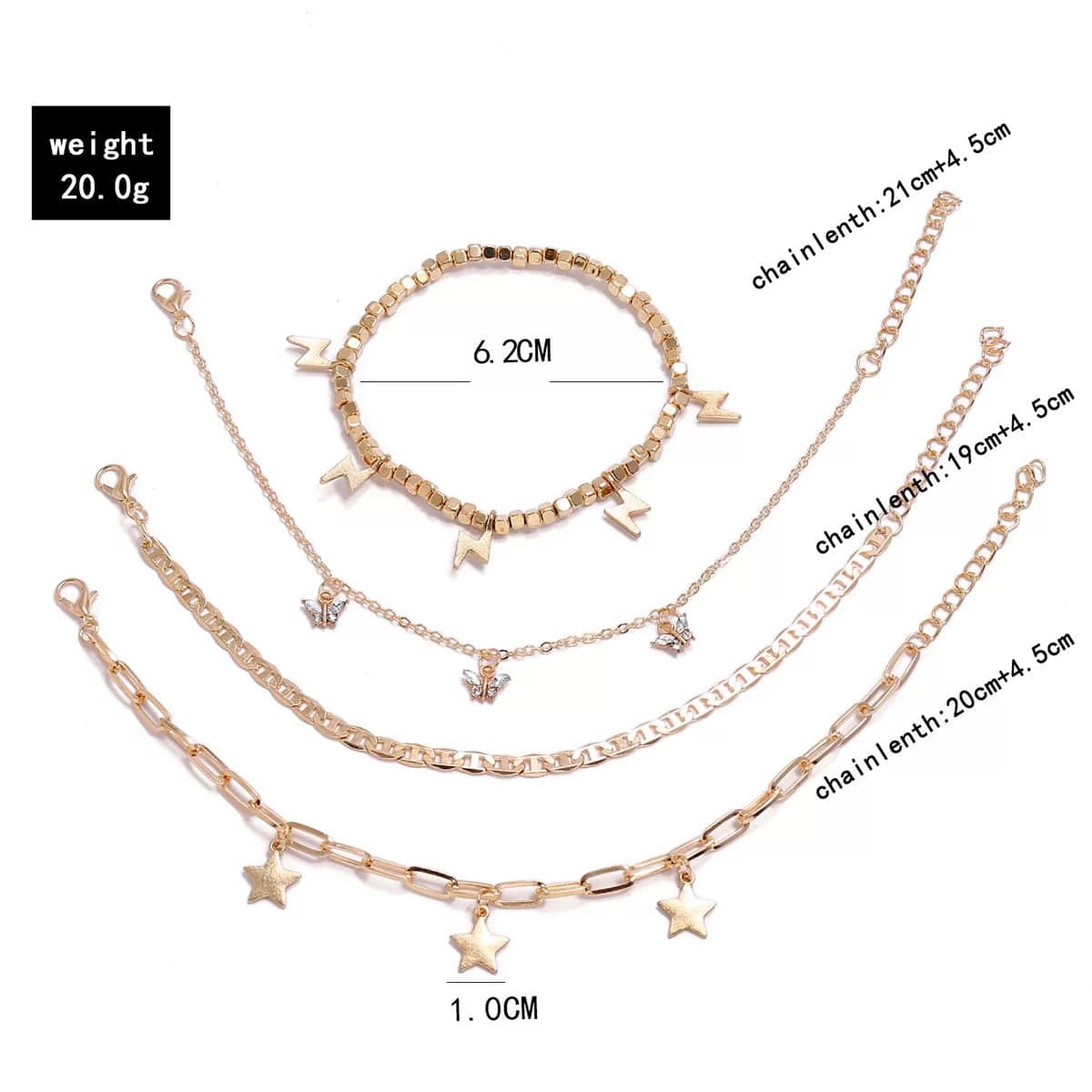 Trendy Anklet 4 pc Set | Gold-Plated Copper Ankle Bracelets