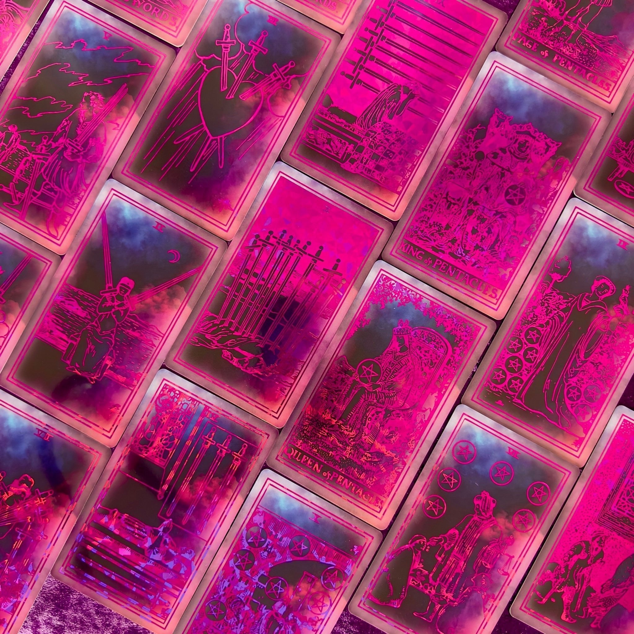 The Rider Waite | Purple Neon Foil | Tarot Deck | Red/Black Set - HartCentered