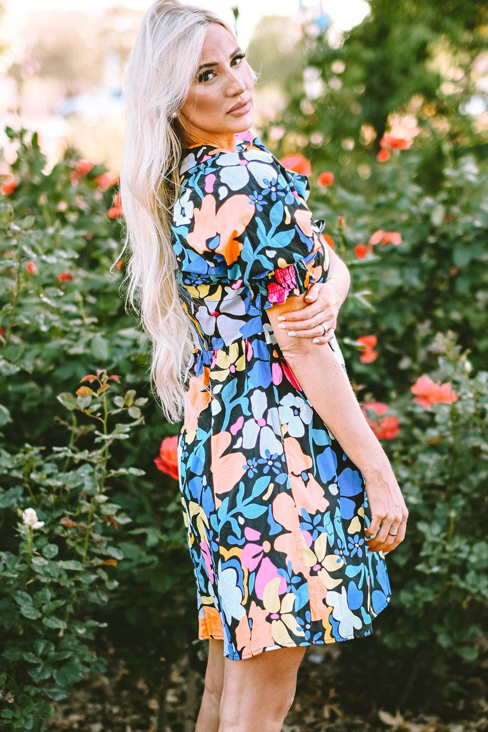 Alena Collared Split Neck Floral Flared Dress - HartCentered