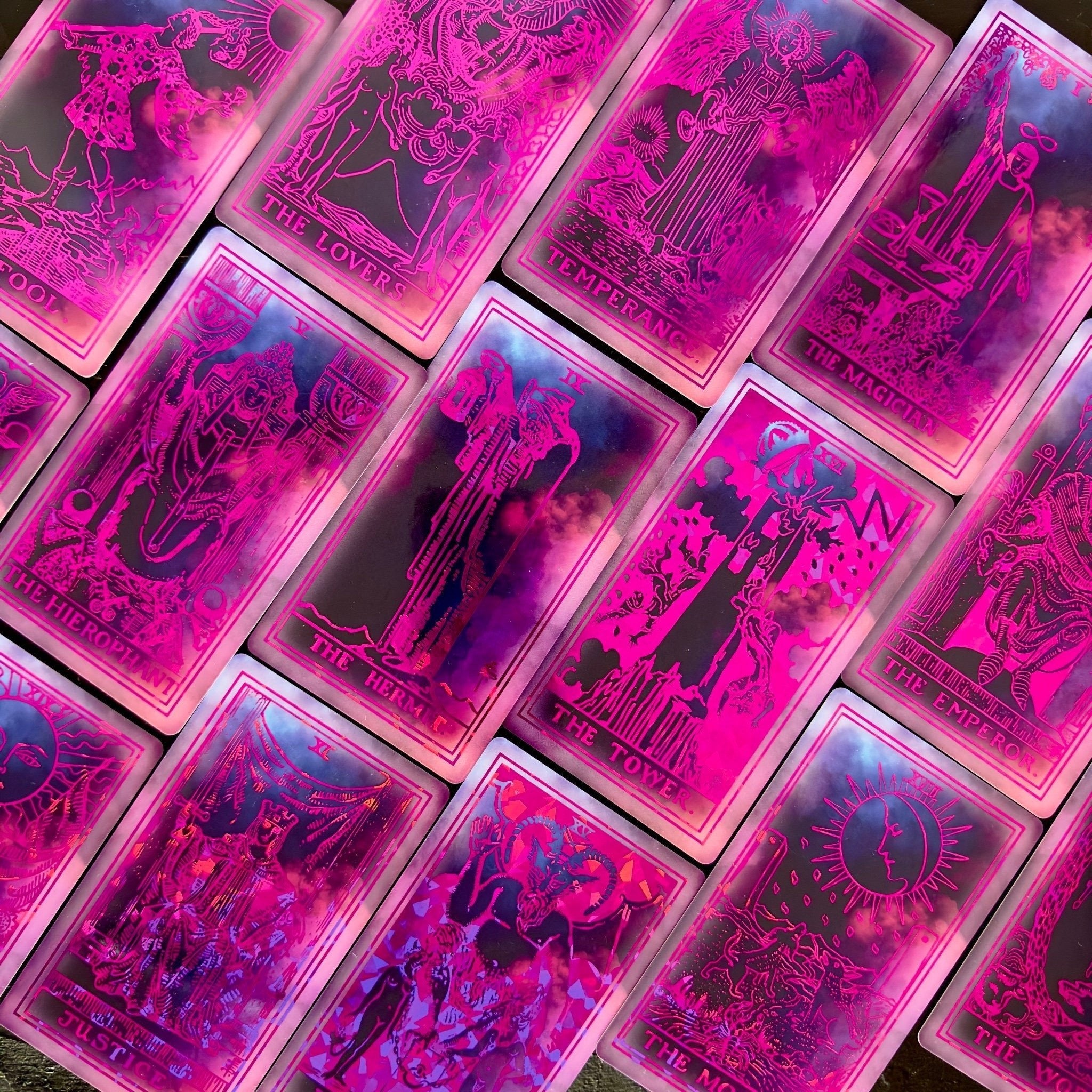 The Rider Waite | Purple Neon Foil | Tarot Deck | Red/Black Set - HartCentered