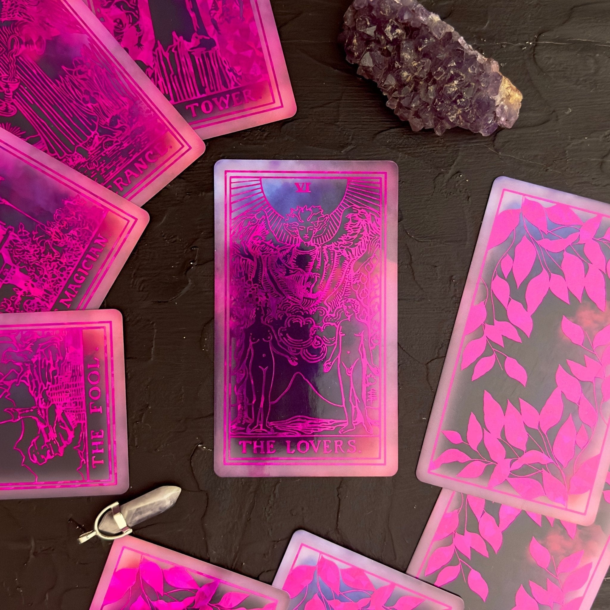 The Rider Waite | Purple Neon Foil | Tarot Deck | Red/Black Set - HartCentered