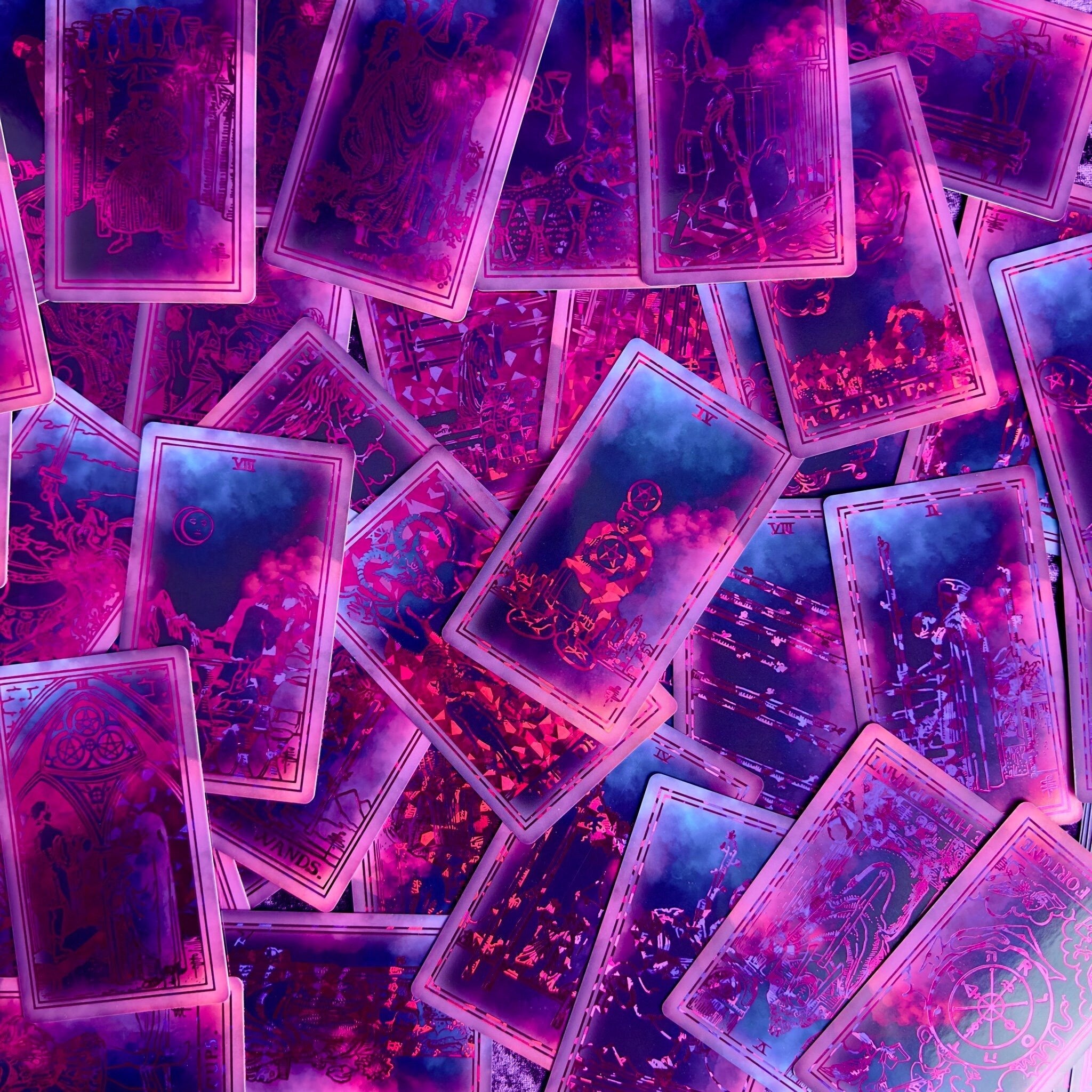 The Rider Waite | Purple Neon Foil | Tarot Deck | Red/Black Set - HartCentered
