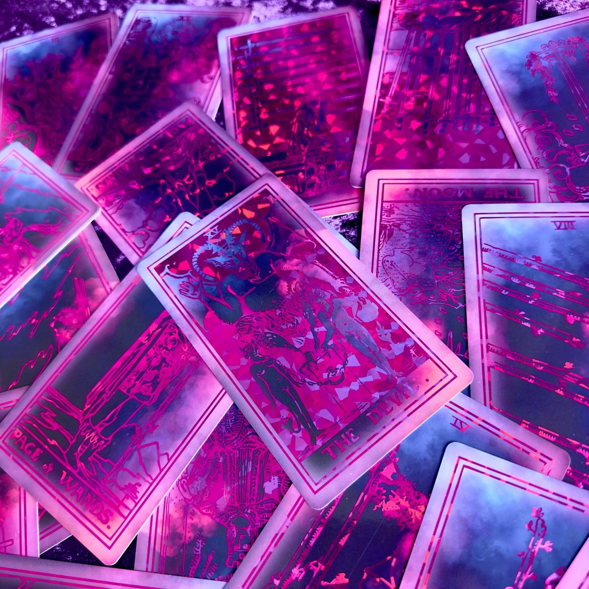 The Rider Waite | Purple Neon Foil | Tarot Deck | Red/Black Set - HartCentered