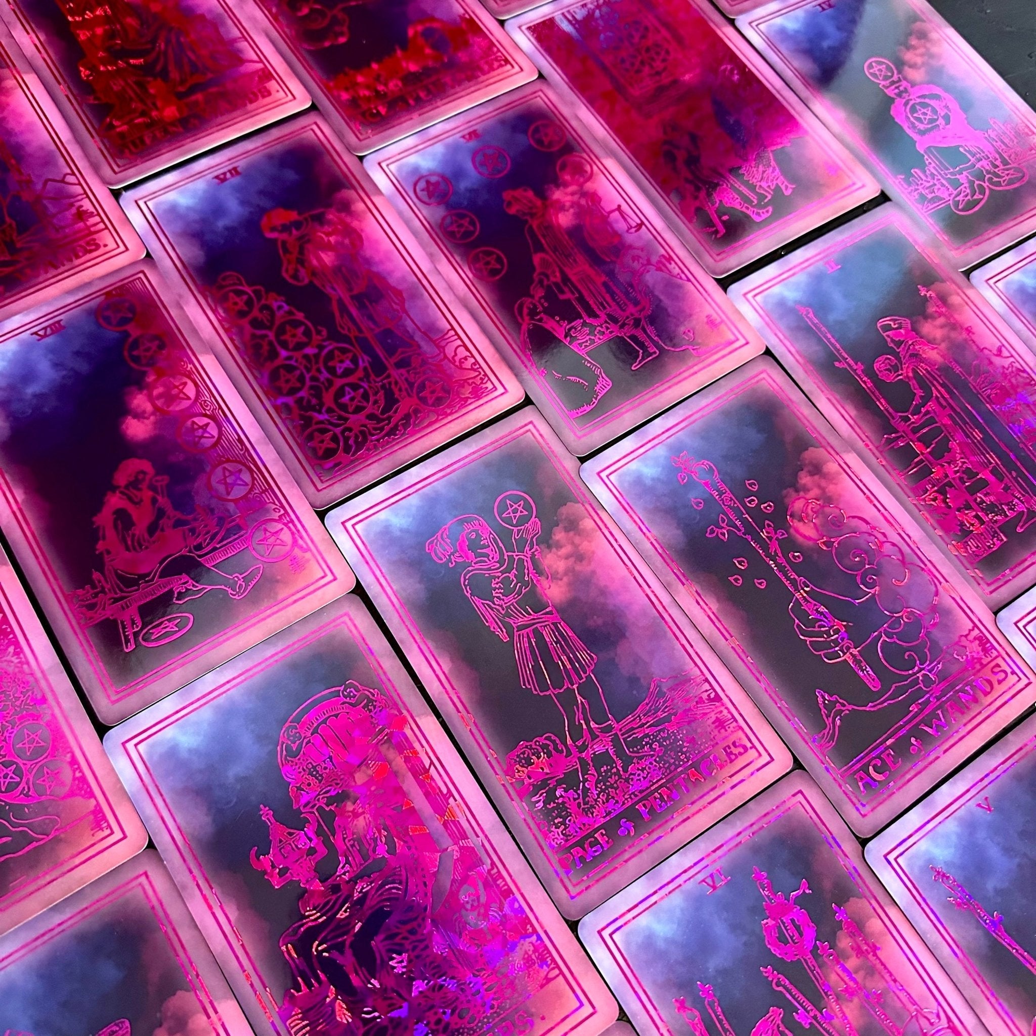 The Rider Waite | Purple Neon Foil | Tarot Deck | Pink Set - HartCentered