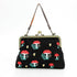 Mushrooms Kisslock Frame Handbag in Cotton: Black-0