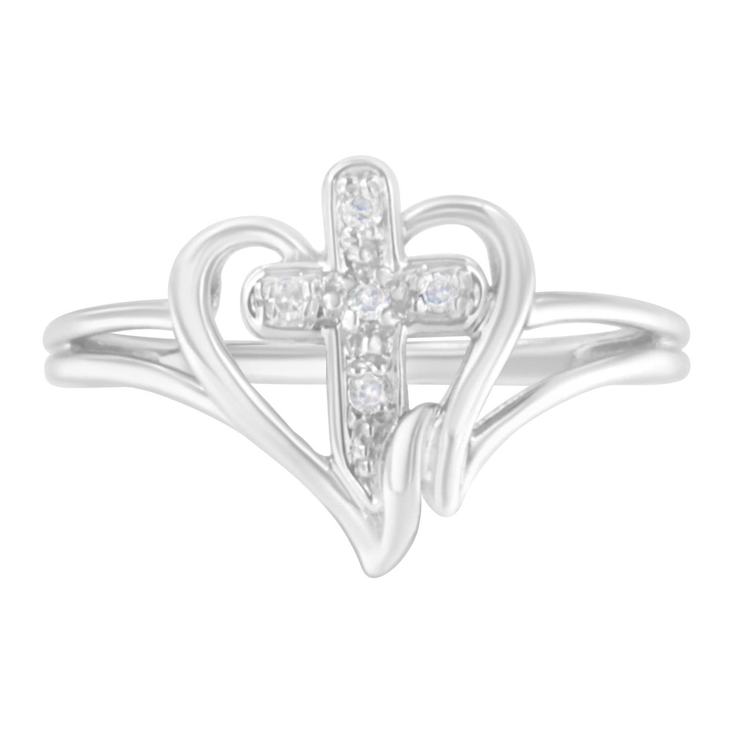 10K White Gold Diamond-Accented Cross &amp; Open Heart Promise Fashion Ring (H-I Color, I1-I2 Clarity)-0