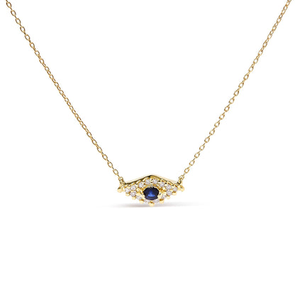 10K Yellow Gold Blue Sapphire and Diamond Accented Evil Eye 18&quot; Inch Pendant Necklace (H-I Color, I1-I2 Clarity)-0