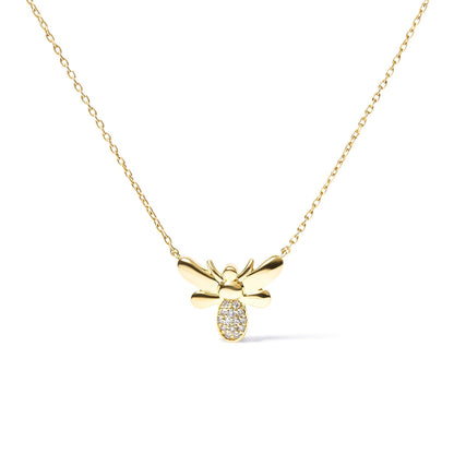 10K Yellow Gold Diamond Accented Bumble Bee Pendant 18&quot; Inch Necklace (H-I Color, I1-I2 Clarity)-0