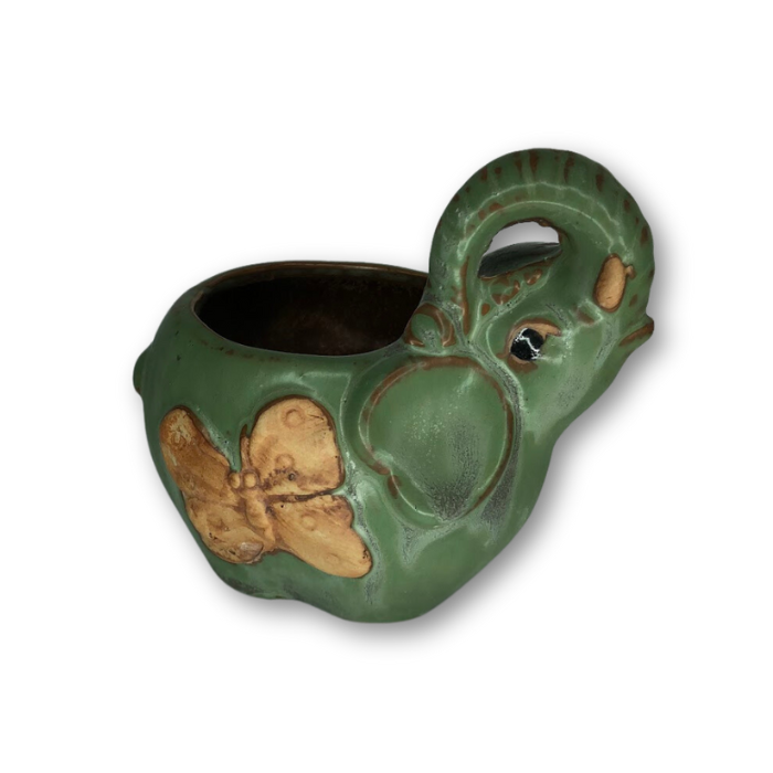 Rustic Antique Green Elephant with Butterfly Flower Pot-0