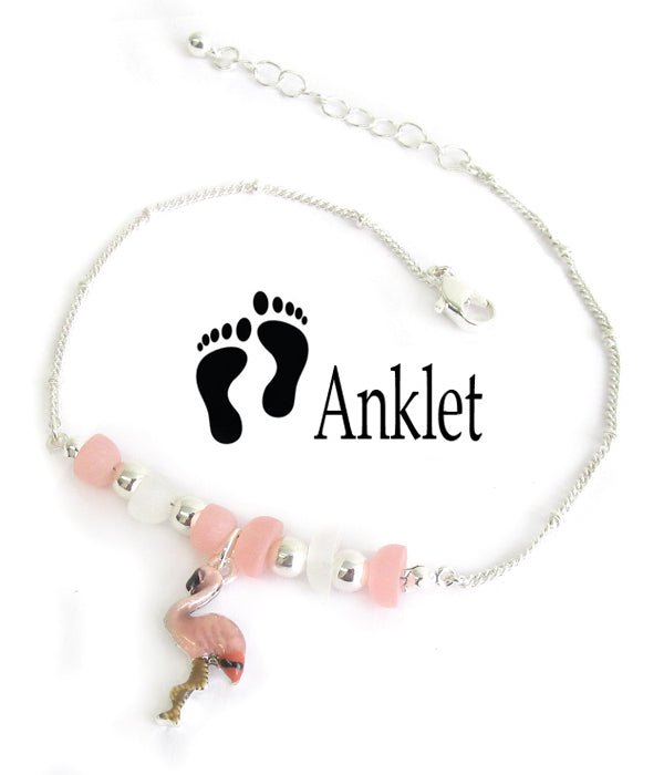 Multi Sea Glass Flamingo Anklet Ankle Bracelet-1