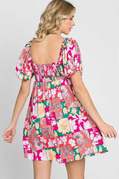 GeeGee Floral Ruff Sleeve Mini Dress-1