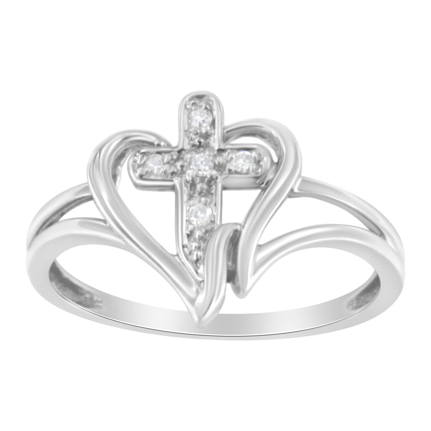 10K White Gold Diamond-Accented Cross &amp; Open Heart Promise Fashion Ring (H-I Color, I1-I2 Clarity)-1