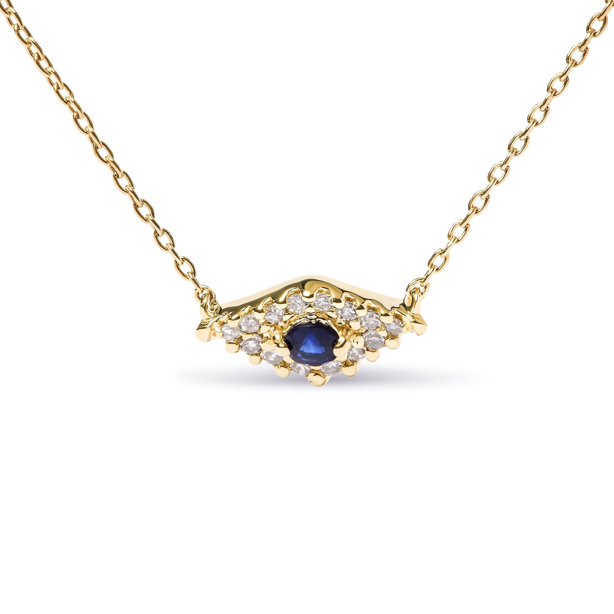 10K Yellow Gold Blue Sapphire and Diamond Accented Evil Eye 18&quot; Inch Pendant Necklace (H-I Color, I1-I2 Clarity)-1