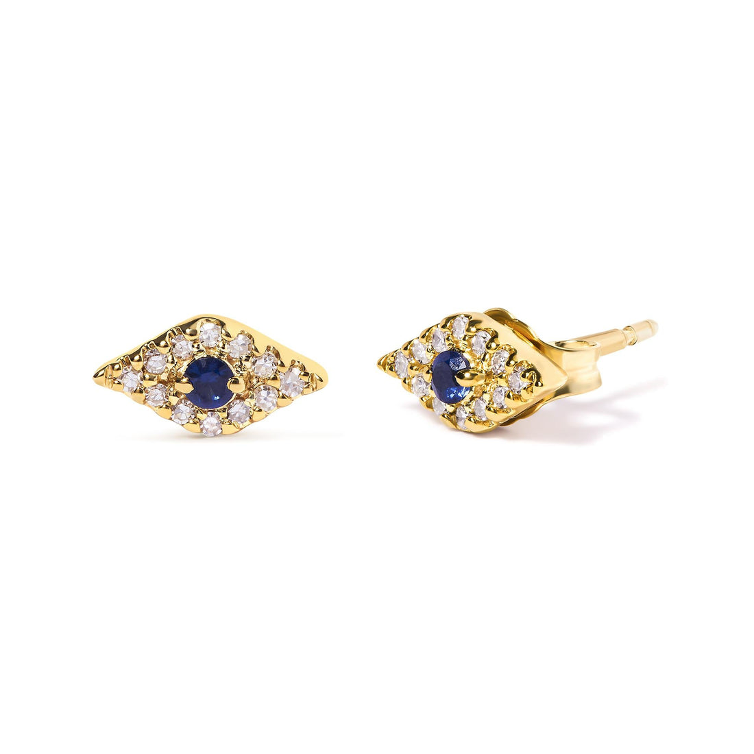 10K Yellow Gold Blue Sapphire and Diamond Accent Evil Eye Stud Earring (H-I Color, I1-I2 Clarity)-1