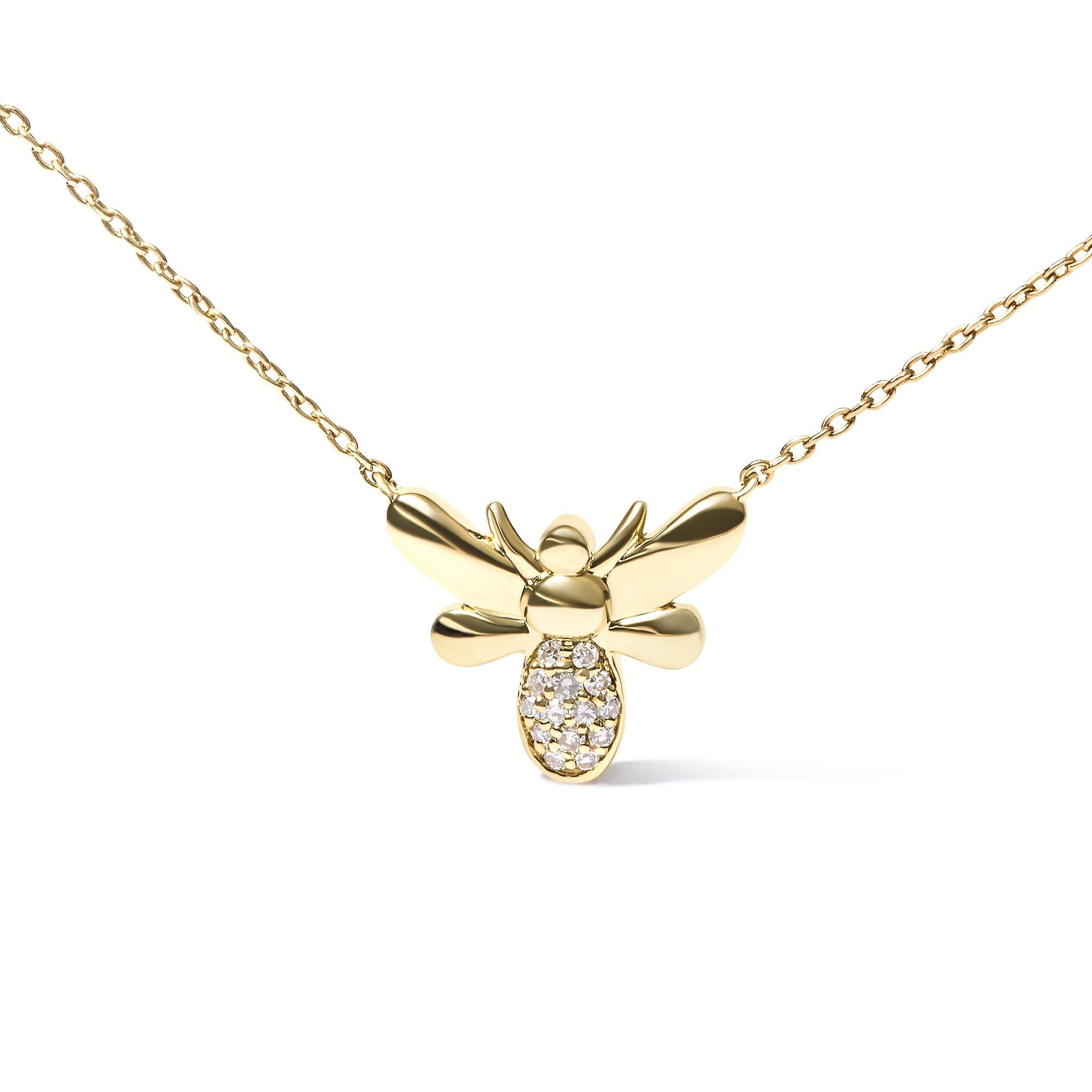 10K Yellow Gold Diamond Accented Bumble Bee Pendant 18&quot; Inch Necklace (H-I Color, I1-I2 Clarity)-1