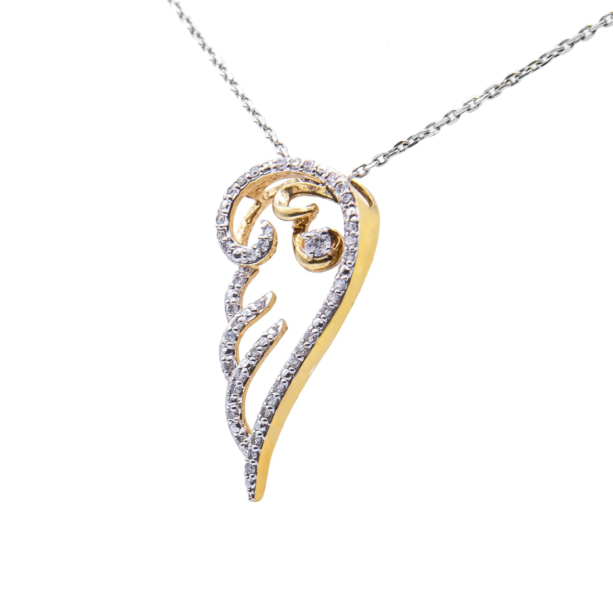 10K Yellow Gold over .925 Sterling Silver 1/4 Cttw Diamond Angel Wing 18&quot; Pendant Necklace (H-I Color, I1-I2 Clarity)-1