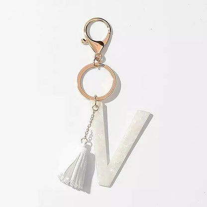 Tasseled Initial Key Chain, White-21