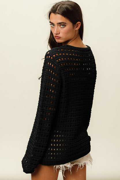 BiBi Round Neck Openwork Knit Cover Up-1