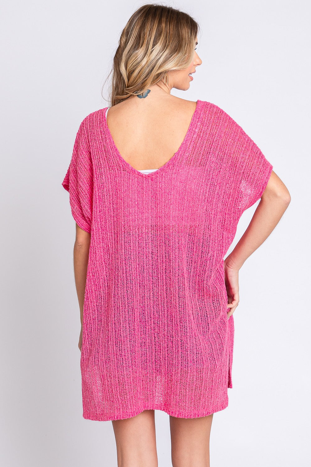 GeeGee Short Sleeve Side Slit Knit Cover Up Dress-1