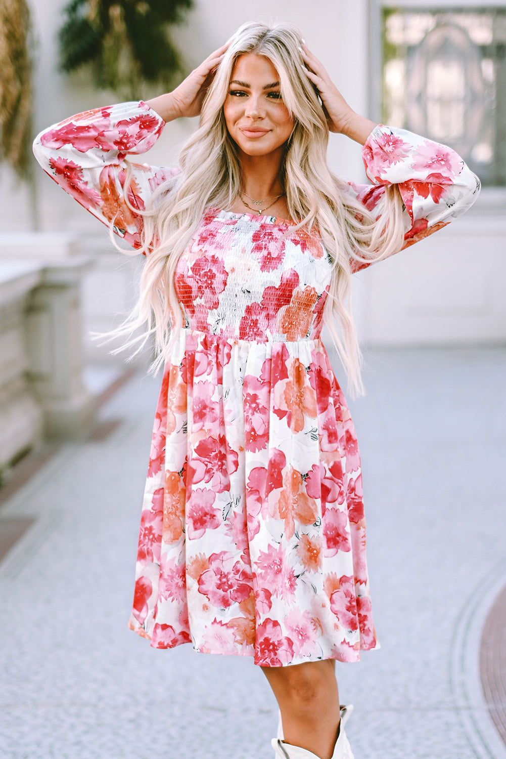 Camryn Floral Smocked Puff Sleeve Mini Dress-3