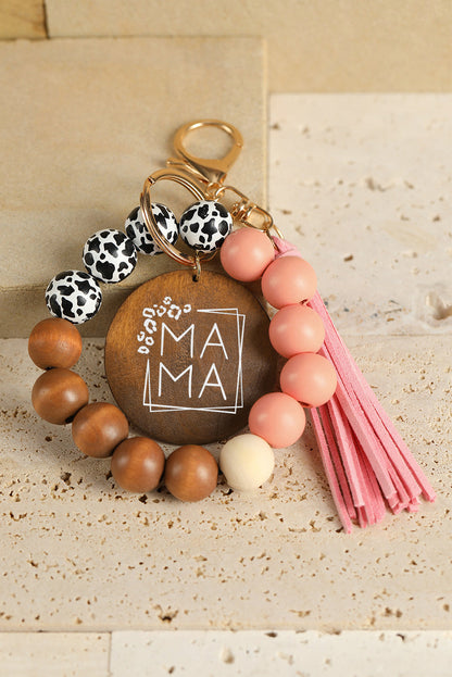 MAMA Wood Pendant Leopard Fringe Keychain-4