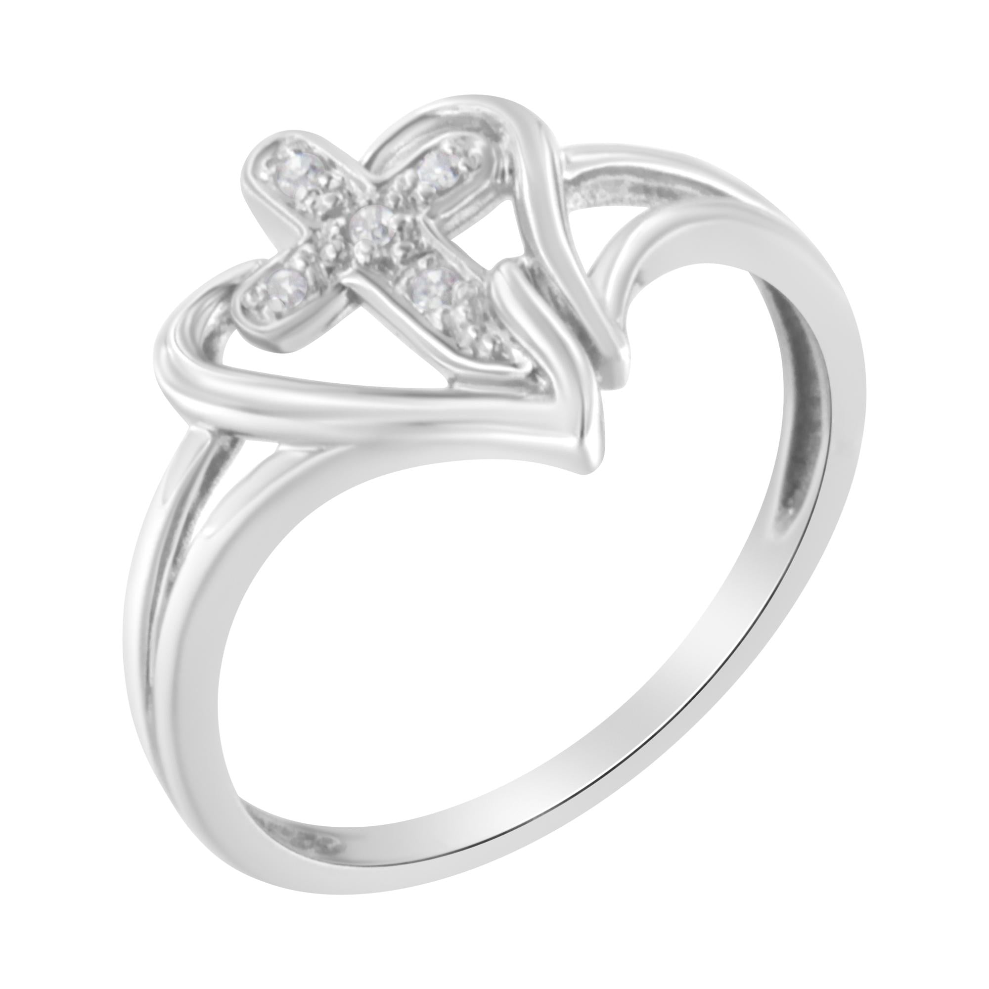 10K White Gold Diamond-Accented Cross &amp; Open Heart Promise Fashion Ring (H-I Color, I1-I2 Clarity)-2