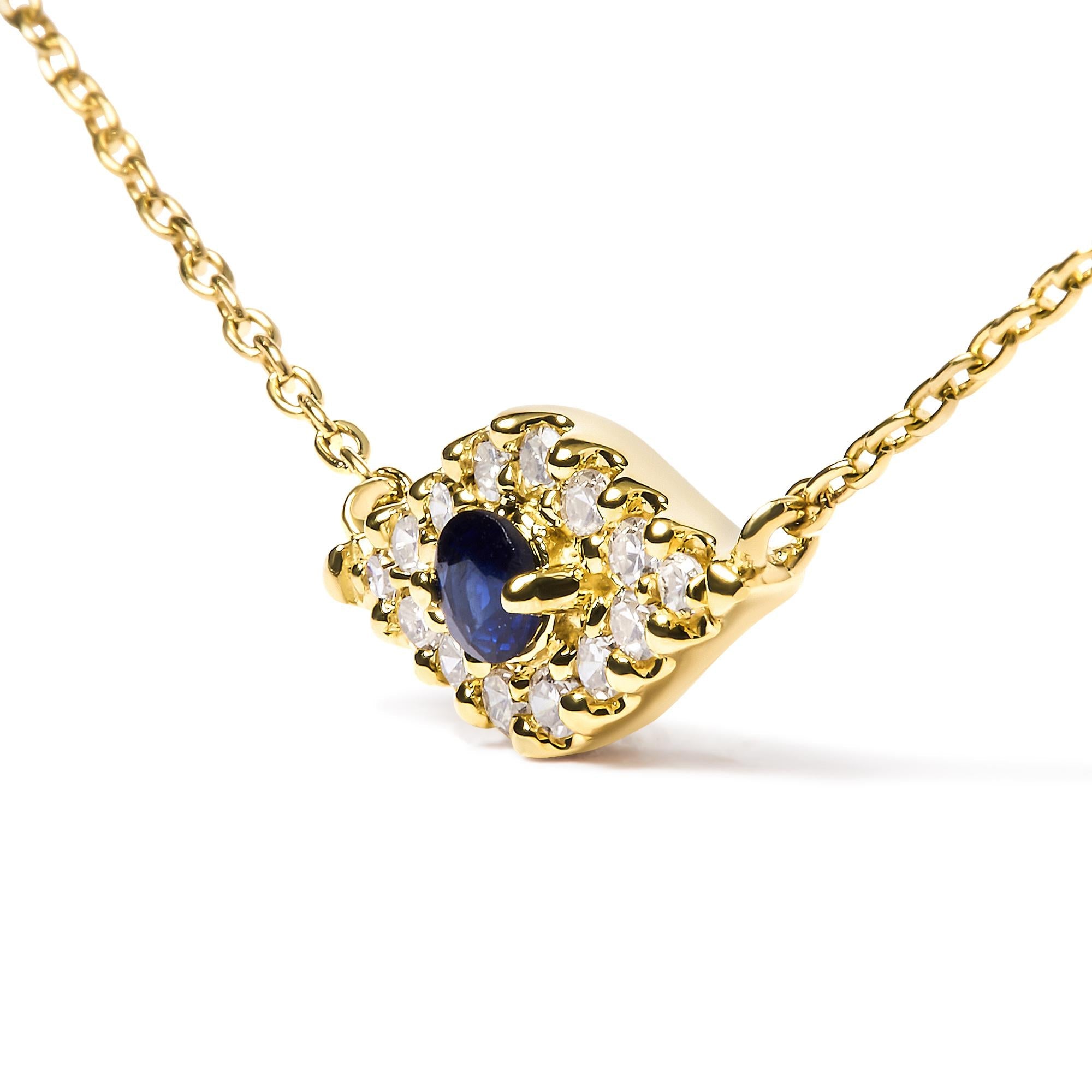 10K Yellow Gold Blue Sapphire and Diamond Accented Evil Eye 18&quot; Inch Pendant Necklace (H-I Color, I1-I2 Clarity)-2