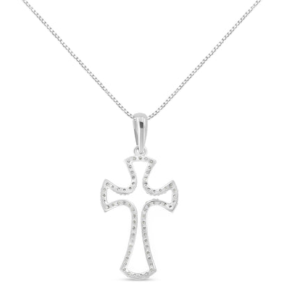 .925 Sterling Silver 1/3 Cttw Diamond Framed Open Cross 18&quot; Pendant Necklace (J-K Color, I2-I3 Clarity)-2