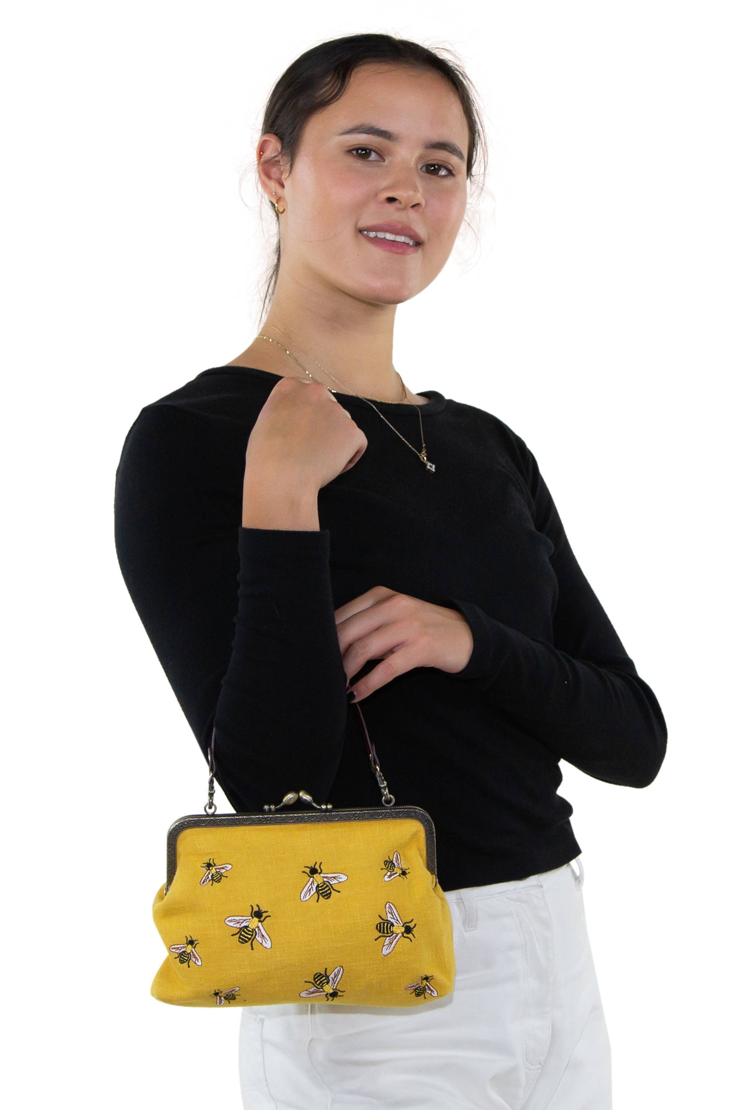 Bees Kisslock Handbag: Black-4