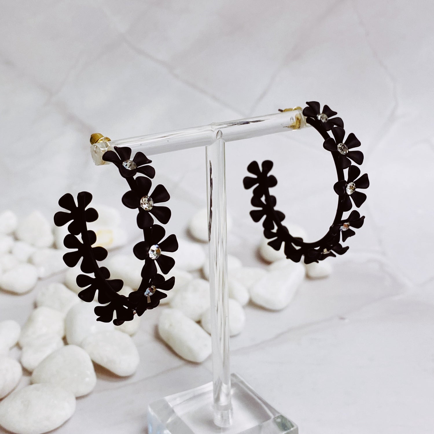 Muted Flower Hoop Earrings-3