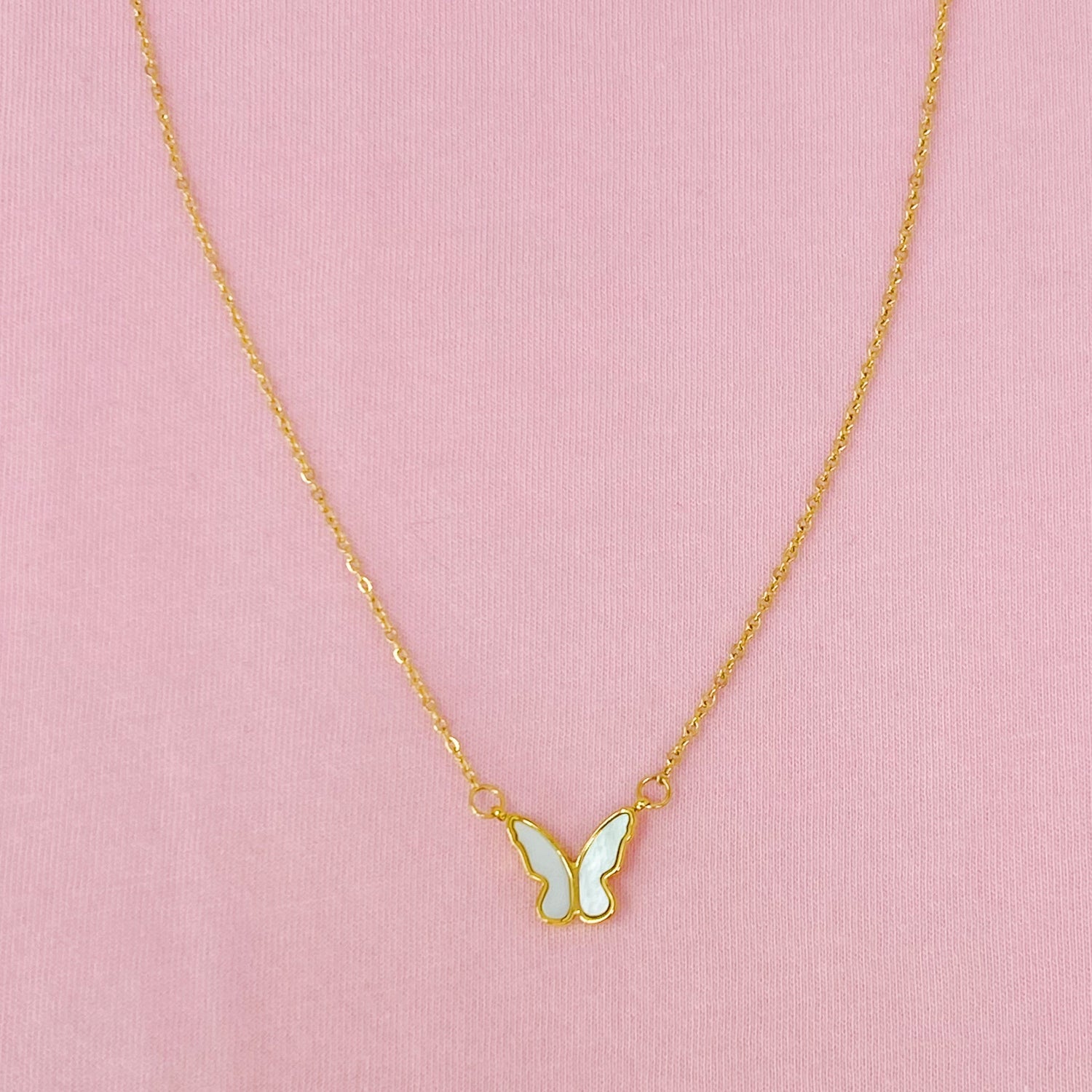 Golden Shell Butterfly Necklace-0