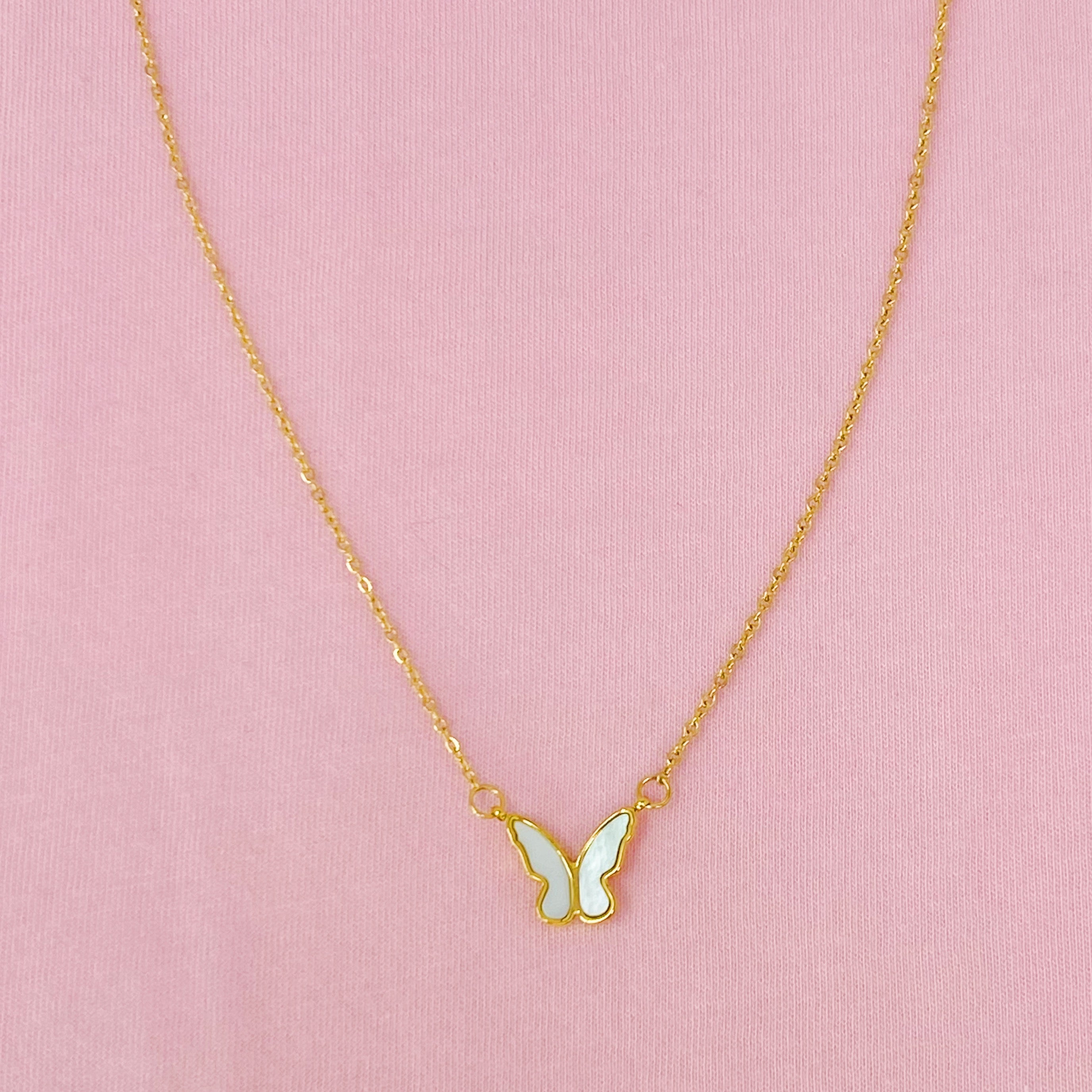 Golden Shell Butterfly Necklace-0